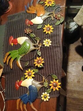 Colorful Rooster Metal Wall Decor with Sunflowers - Multi-Color